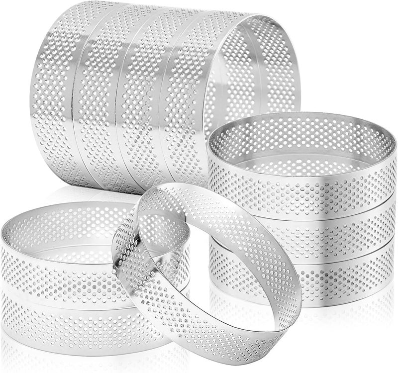 Aringfes 10 Pcs 3.14 Inch 304 Stainless Steel Tart Ring, Heat-Resistant Perforated Cake Mousse Ring, Round Ring Baking Small Fruit Tarte Crust Tools (8cm) - Image 1